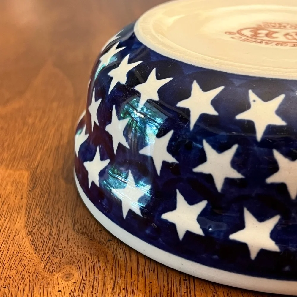 Boleslawiec Pottery 6” bowl Cobalt Blue with White Stars handmade in Poland